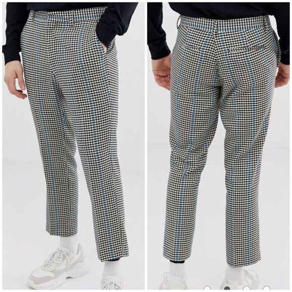 ASOS DESIGN Mens slim crop smart pants size 31 micro check houndstooth - Picture 1 of 10